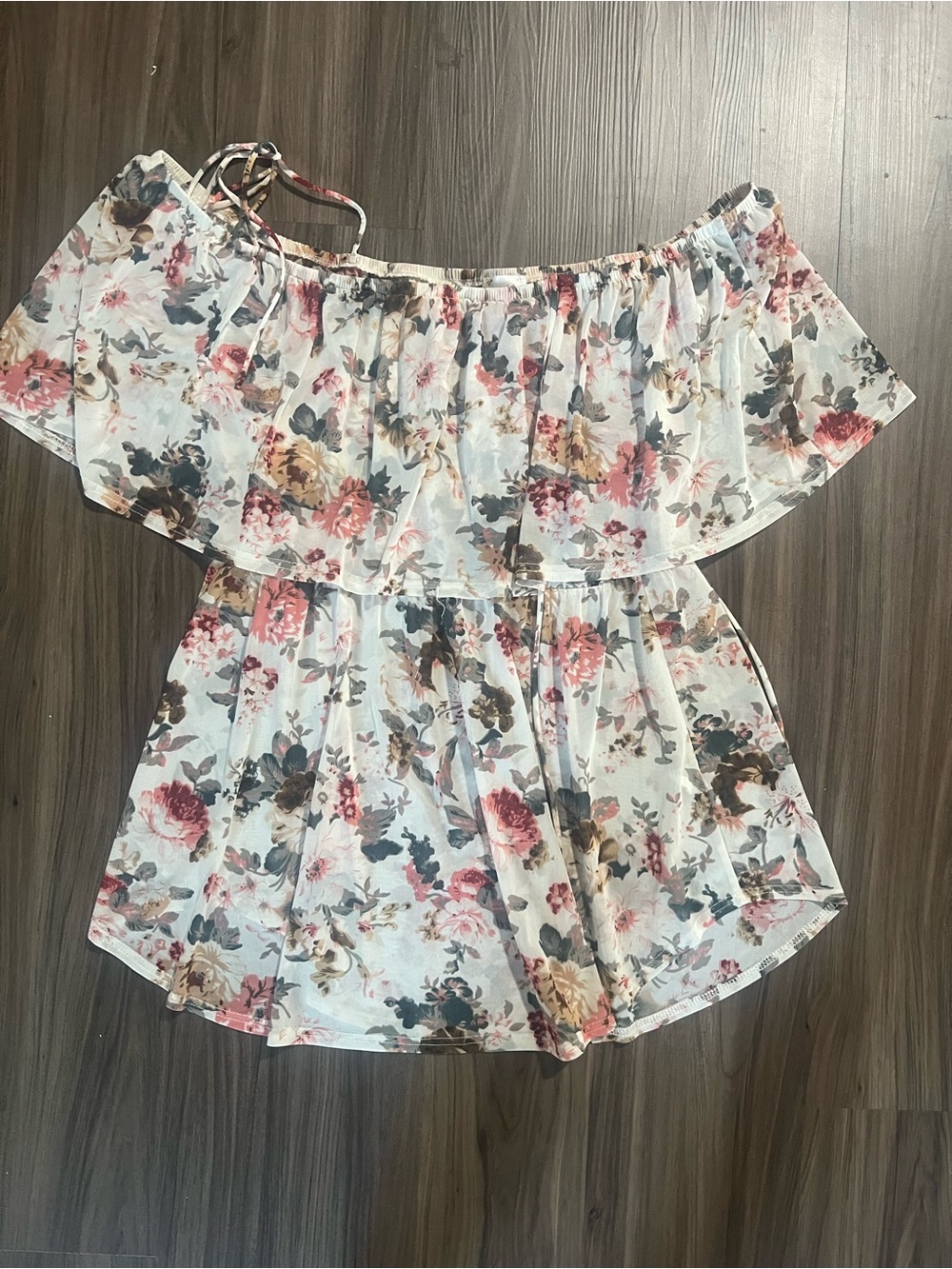 Siren Lily Off-Shoulder Floral Blouse in White, Pink & Green